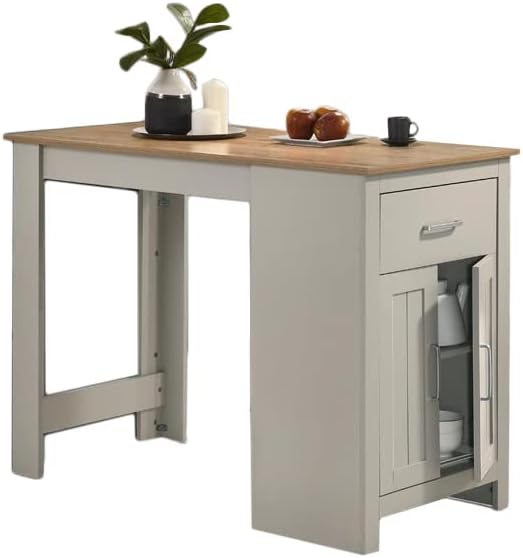 Beachy Beauty Light Gray Small Space Counter Height Dining Table with Cabinet and Drawer Storage