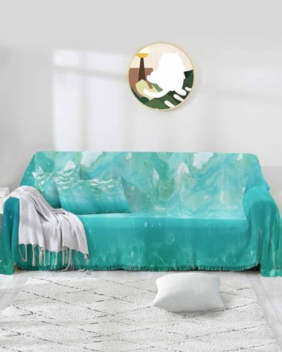 Ocean Teal Green Sofa Cover Couch Covers for 3 Cushion Couch Throw Couch Cover with Tassel Soft Sofa Slipcover Summer Seawater Couch Furniture Protector for Dog Pet 71