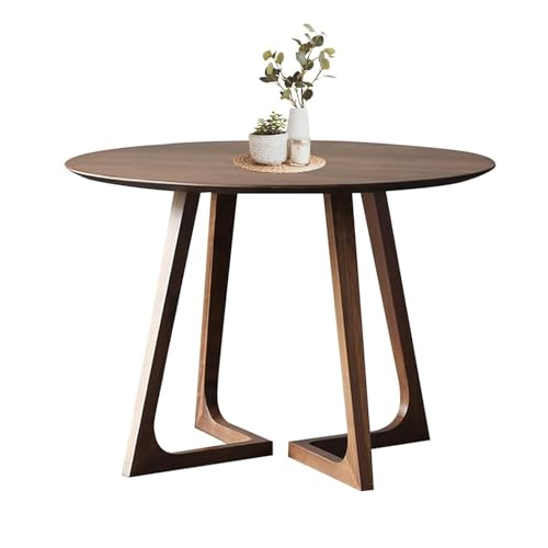 Round Kitchen Table, Mid-Century Modern Dining Table,Space Saving Dining Table,with Beech Wood Legs and Wood Grain Tabletop for Dining, Living Room, Apartment,Walnut,31.5in/4 persons