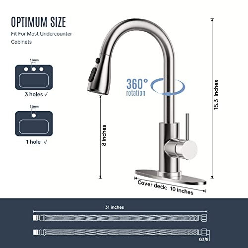 Kitchen Faucet with Pull Down Sprayer, Single Handle Pull Down Spring Sink Faucet, 1 Hole or 3 Hole Dual Function Sprayer for Farmhouses, Utility Rooms, RV's and Bars (Matte Black)