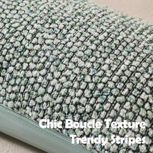 DEZENE Striped Throw Pillow Covers 18x18 Set of 2 Cream Grey Textured Boucle Chic Morden Boho Accent Farmhouse Square Decorative Couch Pillow Covers for Home Decor Bed Sofa Living Room