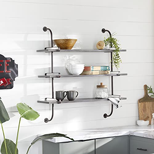 Deco 79 Industrial Wood Shelf Wall Storage Shelves for Bedroom, Living Room, Bathroom, Kitchen, Office and More, 38