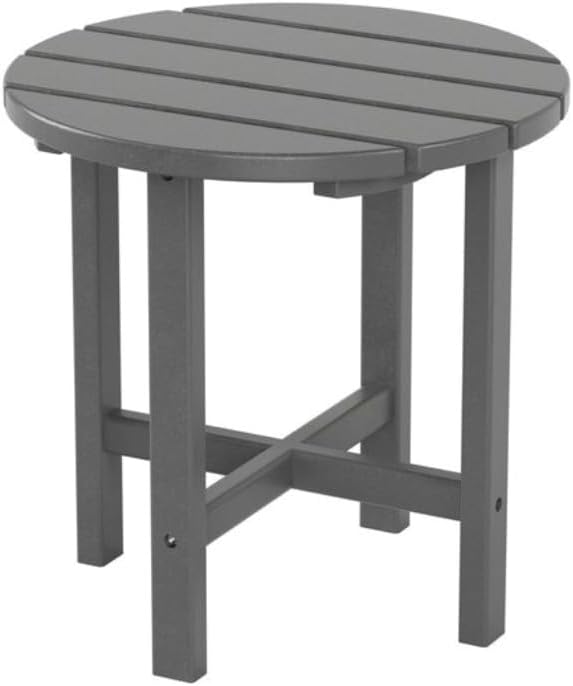 Round End Patio Side Table Made from Durable Plastic/Resin | Water Weather Rust & UV Resistant Size: 18'' H X 18'' W X 18'' L | Pretty Gray Outdoor Adirondack Furniture with 4 Legs & X-Style Frame