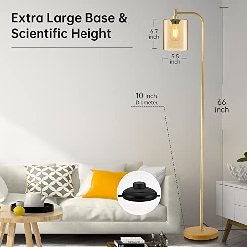 BoostArea Dimmable Floor Lamp, Standing Lamp with Glass Lampshade, 6W LED Bulb Included, Modern Floor Lamp, Industrial Floor Lamp, Bright LED Floor Lamp for Living Room and Bedroom, Office
