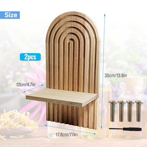 2 Pcs Rainbow Arch Boho Floating Shelves, Wall Mount Wooden Boho Shelves, Boho Arch Hanging Wall Shelf for Candles Vases, Boho Wall Decor for Livingroom Bathroom Nursery