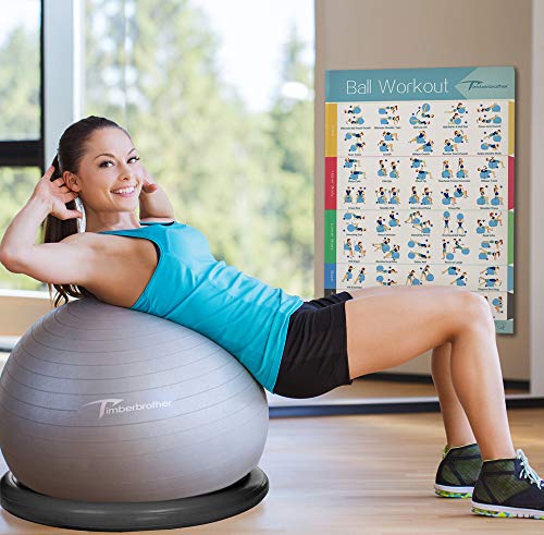 Exercise Ball Chair with Resistance Bands Workout Poster 16.5”x 22.4”,Stability Ball Base for Gym and Home Exercise