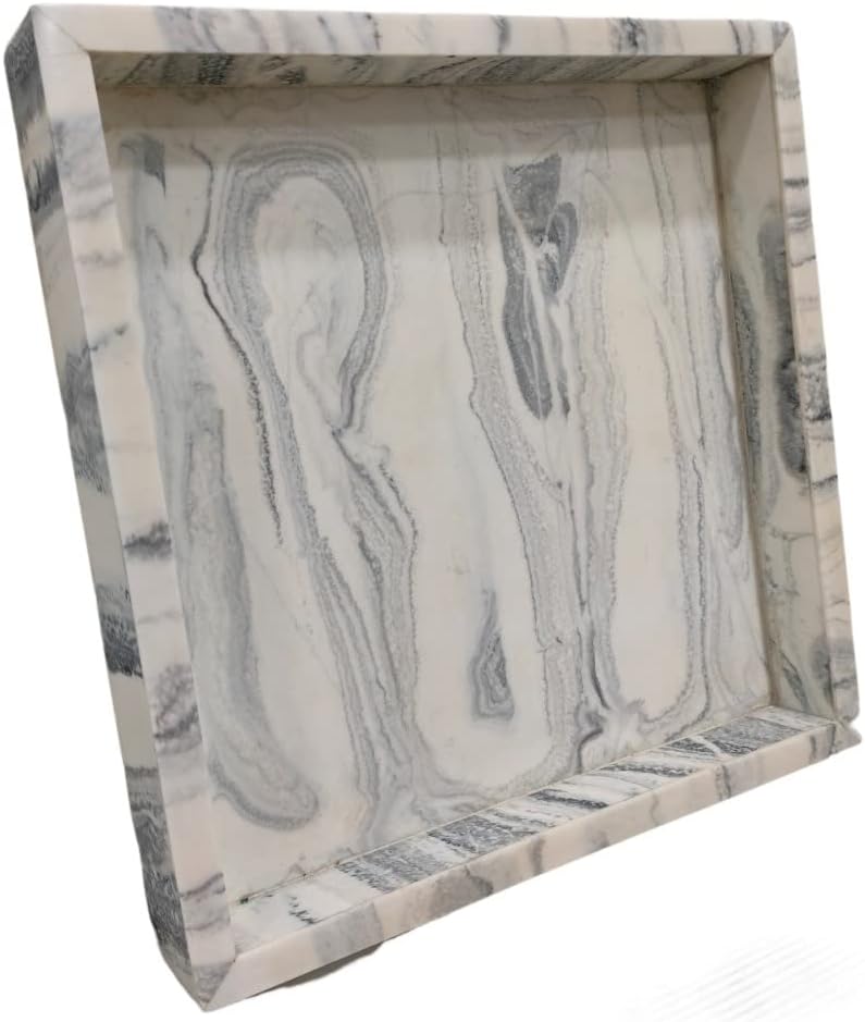 Decorative Square Shape Tray Jewelry Perfume Organizer Living Dining Room Coffee Table Bathroom Office Kitchen Sink Vanity Countertop Women Present Marble Style Resin Tray