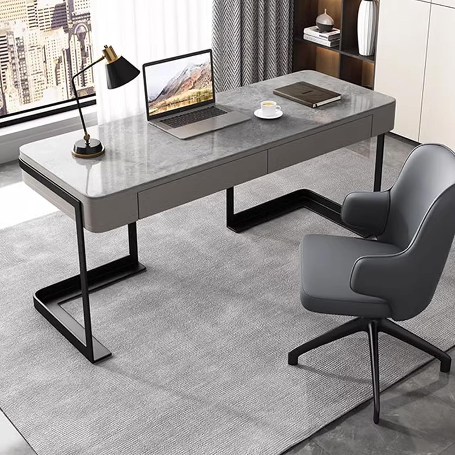 Writing Desk Italian Light Luxury High-end Rock Slate Desk Home Simple Small Office Writing PC Table Rock Slate Small Desk PC Table Home Office Desk (Size : 120cm) ()