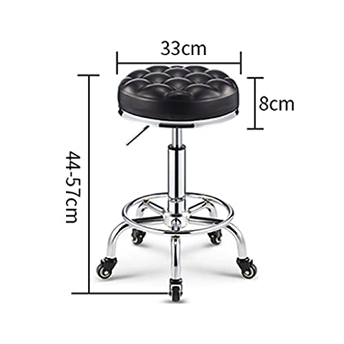 Rolling Stool Chair with Double Bearing Wheel,Vanity Stool Not to Wrap Hair,Adjustable Height PU Leather Shop Stool with Footrest,Swivel Massage Hairdressing Salon S red（Red）