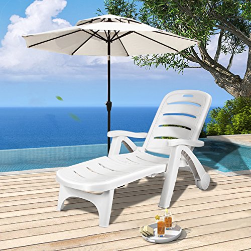 Giantex Patio Chaise Lounge Recliner on Wheels, Folding Deck Chair with Armrests, 5 Adjustable Positions for Poolside, Yard, Garden Rolling Outdoor Lounger Sunbathing Beach Chair(2, Gray)