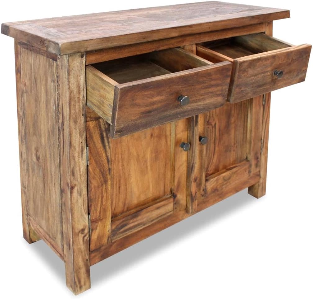 Farmhouse Style Rustic Sideboard - Reclaimed Solid Wood Console Table for Narrow Storage Cabinet - Vintage Charm and Elegance in Reclaimed Wood Furniture-Brown