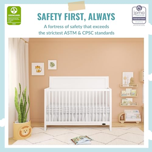 Evolur Dream On Me Dillian 5-in-1 Convertible Crib in White, JPMA & Greenguard Gold Certified, Crafted with New Zealand Pinewood