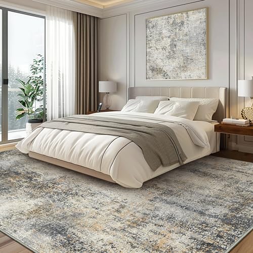 GENIMO Washable Area Rugs for Living Room Bedroom, 8x10 Modern Abstract Non Slip Rug, Low Pile Soft Contemporary Indoor Floor Carpet Cover for Dinning Room Kitchen, Yellow