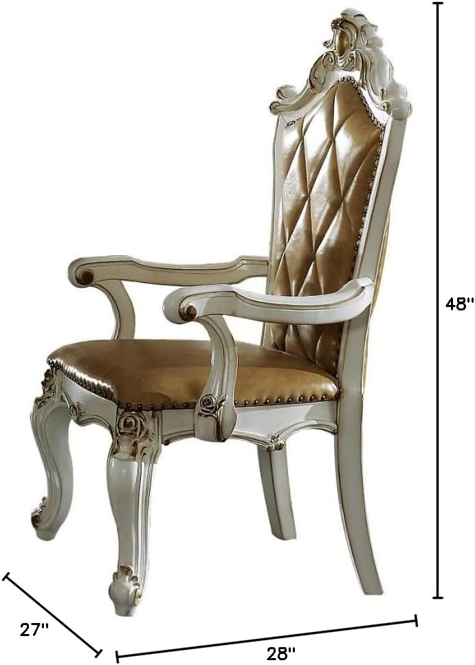 Acme Picardy Faux Leather Upholstered Arm Chair in Antique Pearl Set of 2