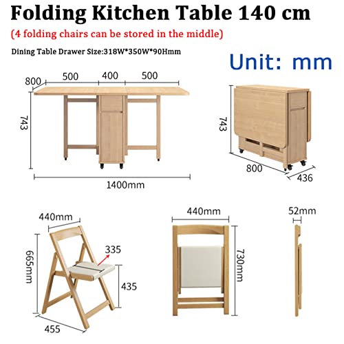 Folding Dining Table Set for 4, Wooden Extendable Dining Table with Chairs - Perfect for Kitchen Dining Room Living Room - Space Saving Furniture