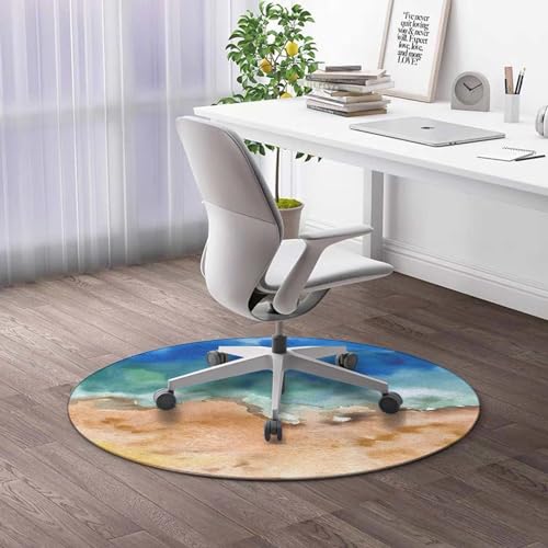 Round Rug 39 in Abstract Chair Mat for Carpeted Floor Watercolor Thick Floor Mats for Low Multi-Purpose Low Pile Desk Rug for Home Office