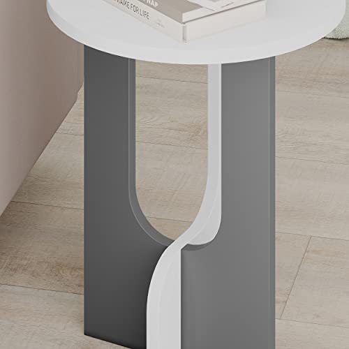 JV Home Luna Round Side Table Narrow Modern End Table with Storage Narrow Decorative Coffee Table De Nuit | Small Nightstand for Living Room Bedroom 15.8 Inch (Oak - White)