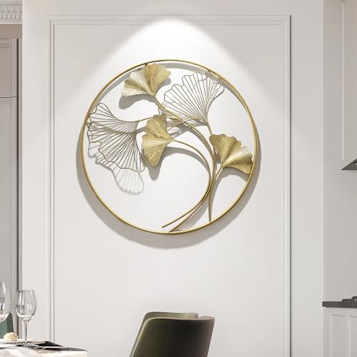 HEBOIX Gold Large Round Metal Wall Decor for Living Room,Modern Leaf Metal Wall Art,Big 3D Wall Sculptures Handmade Home Decoration for Dinning Room/Bedroom/Entryway/Kitchen/Office 31''Lx31''W
