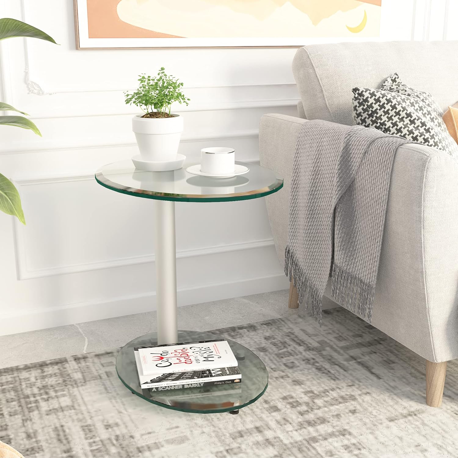Meihua Glass End Table for Small Spaces Accent Round Table Bedroom Corner Table Living room Side Tables
