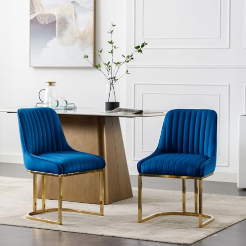 Upholstered Dining Chairs Set of 6, Modern Green Velvet Kitchen Chairs with Gold Metal Frame, Comfy Accent Side Chair Armless Dining Room Chairs for Small Space/Living Room/Restaurant