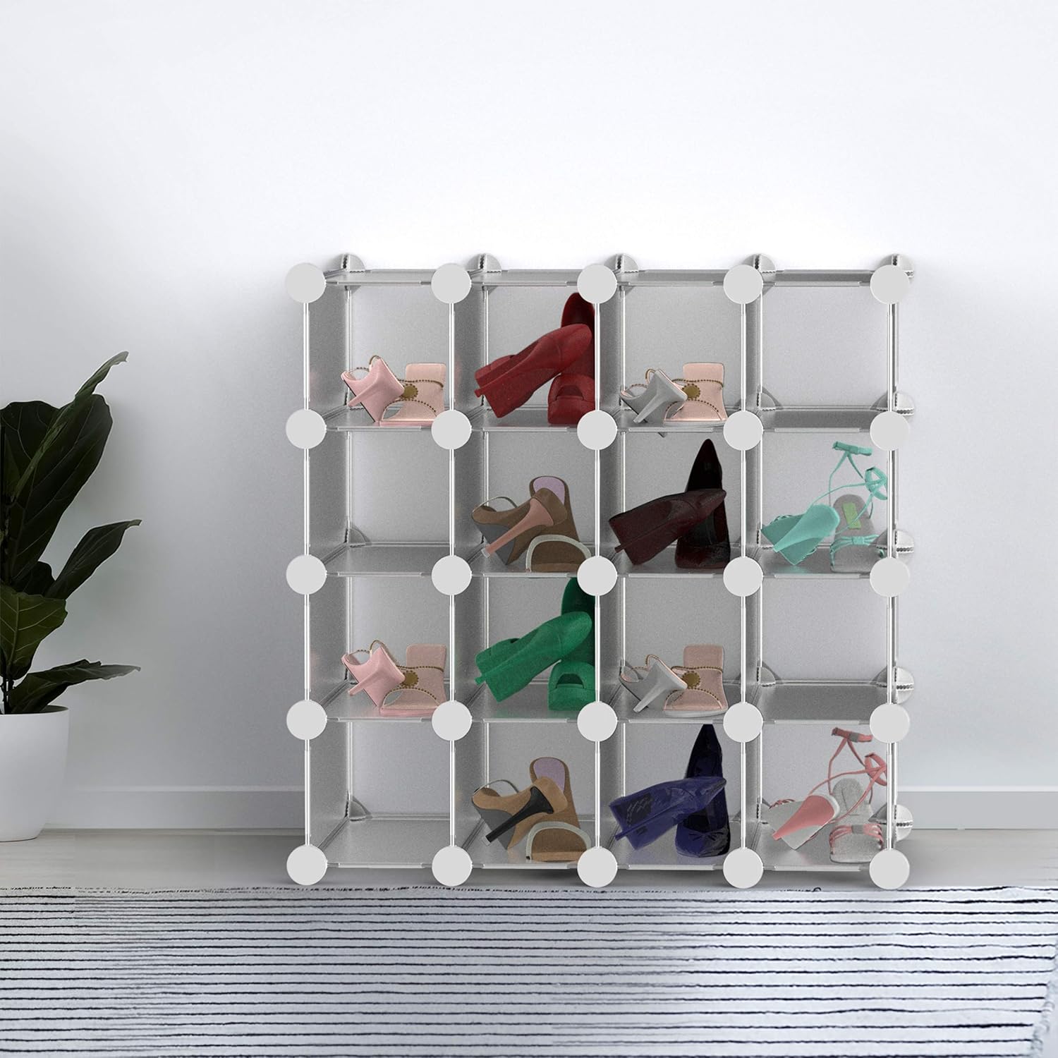 Lavish Home Piece 16 Cube Interlocking, Customizable, Stackable Modular Cubby Shelving for Organization and Storage (White), (L) 30” x (W) 18.1” x (H) 29.5