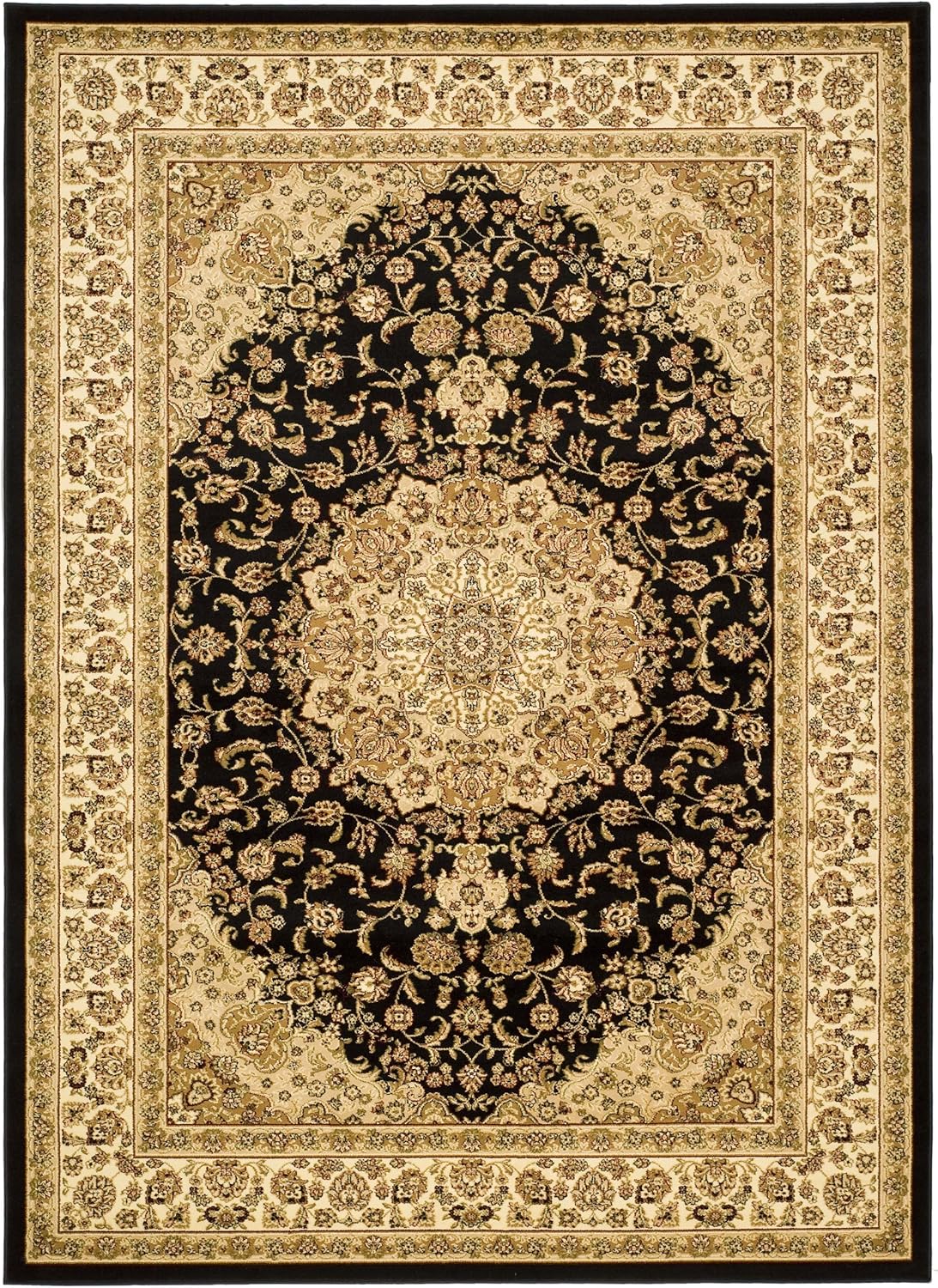 SAFAVIEH Lyndhurst Collection Area Rug - 9' x 12', Black & Ivory, Traditional Oriental Medallion Design, Non-Shedding & Easy Care, Ideal for High Traffic Areas in Living Room, Bedroom (LNH222A)