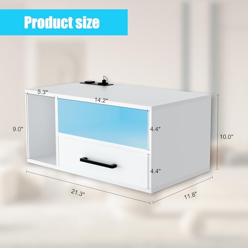 Nightstand with Charging Station and LED Light Strips, 21.3