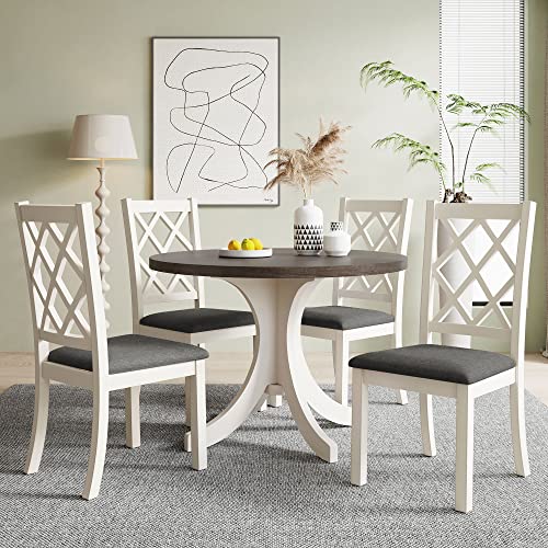 Modern 5-Piece Dining Table Set, Wood Rectangular Kitchen Table with 4 Chairs, Dining Table and Chair Set for 4 for Living Room, Apartment, Canteen, Furniture, Easy to Assembly (White-08)