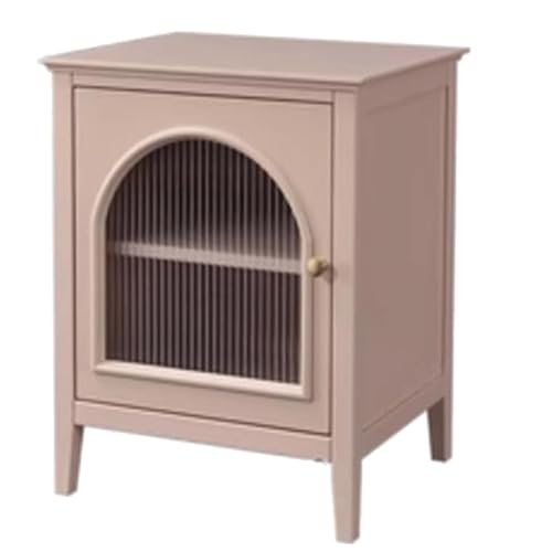 nightstand Wooden Nightstand Bedroom Bedside Table with Storage Adjustable Inner Divider Glass Door Bedside Cabinet End Table Minimalist (Pink Left)