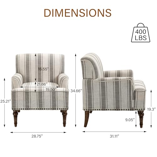 Accent Chair, Mid Century Modern Comfy Armchair for Living Room, Linen Fabric Single Sofa Lounge for Reading Bedroom Apartment Waiting Room with Wood Legs