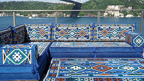 Royal Blue Floor Sofa Seating Set, Arabic Floor Sofa Set, Garden Sofas, Oriental Floor Seating, Floor Cushions, Floor Cocuhes, Sofa Covers (L Sofa Full Set)