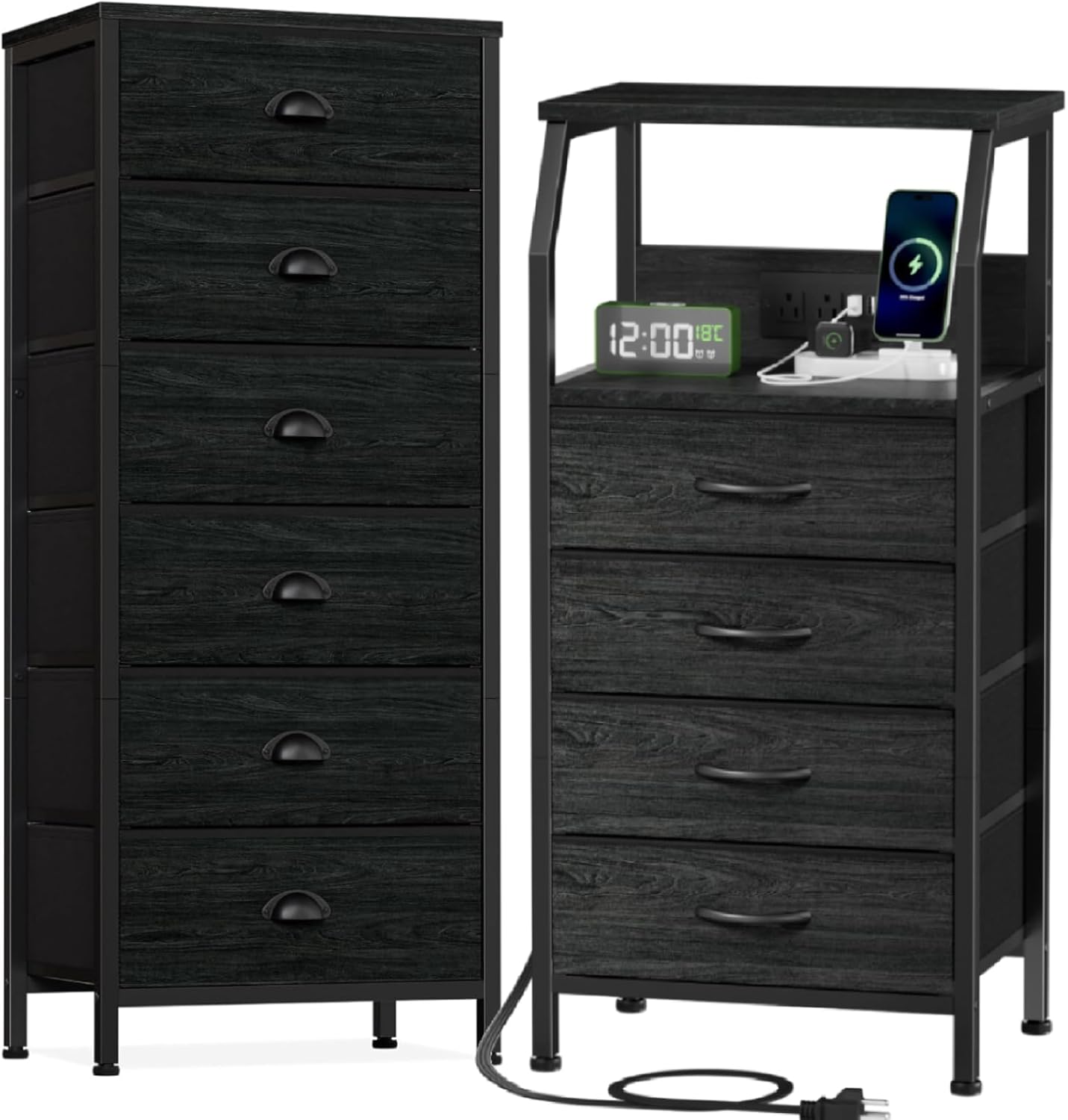 Furnulem Dresser and Night Stand Sets, Tall Dresser with 6 Drawers + Night Stand with Charging Station