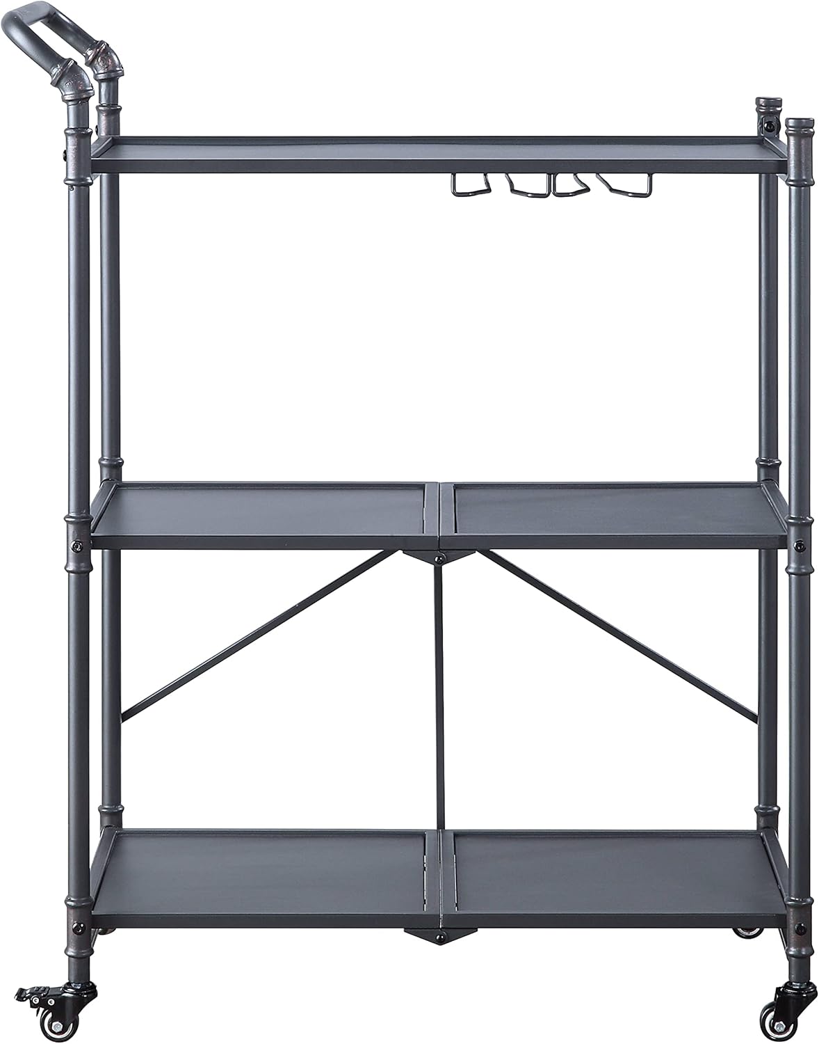 Acme Cordelia Metal Serving Cart in Sandy Black and Dark Bronze Hand-Brushed