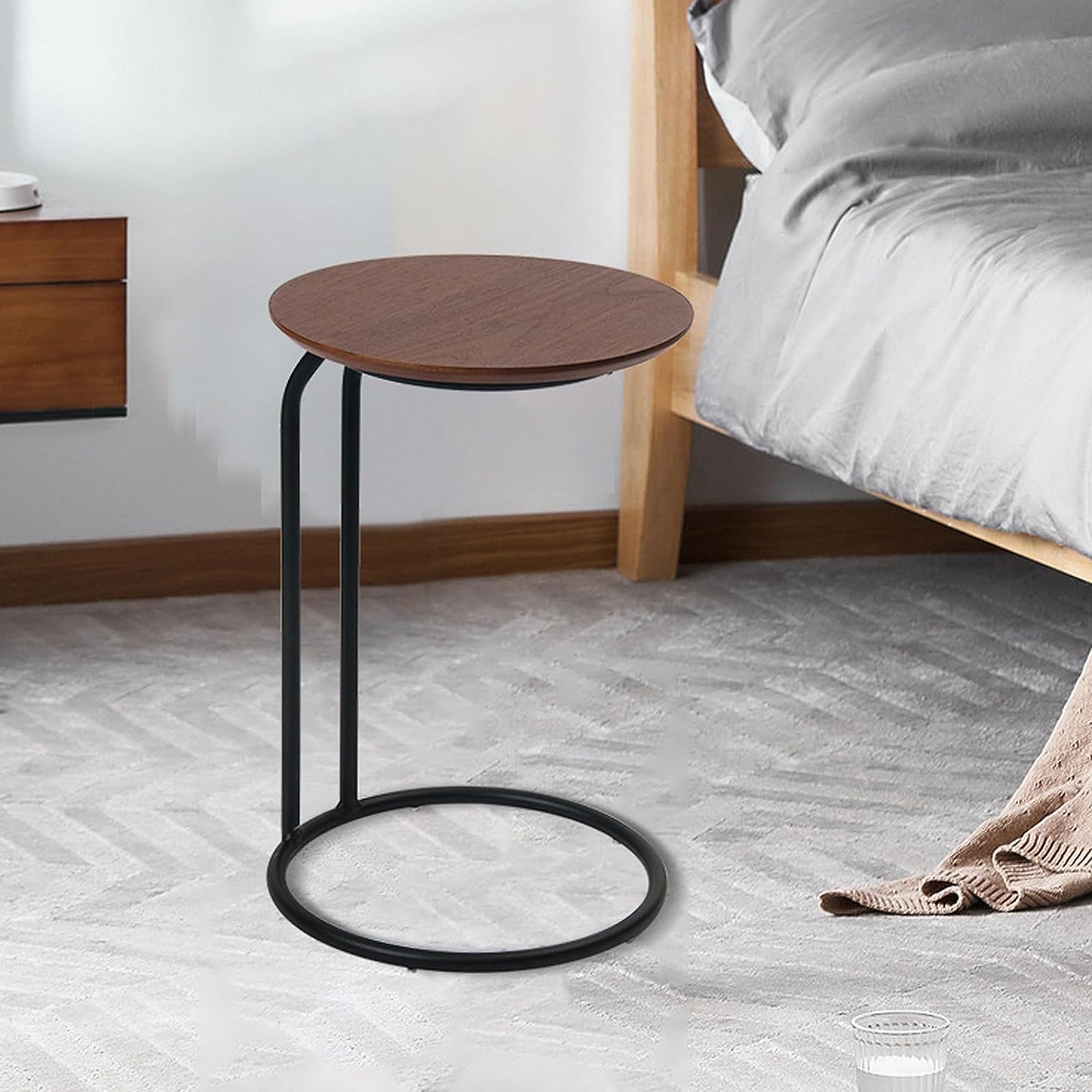End Table Round End Table C Shape Side Tables Slide Down Sofa Coffee Table Metal Frame Bedside Table Living Room Bedroom Small Space Space-Saving