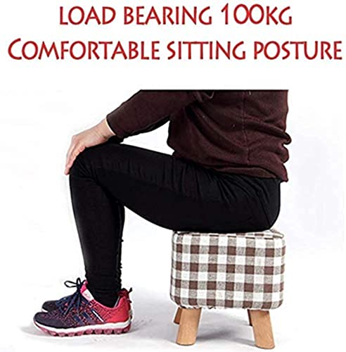 Upholstered Footstool Foot Stool Ottoman Square Pouffes,Soft Washable Low Stools Pouffe Chair Linen Cover Sitting Cushion Feet Stool 4 Wooden Legs Home Decoration Storage Foot