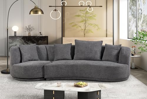 Curved Sofa Boucle Curved Couch Living Room Modern Sectional Sofa 3 Seat Upholstered Couch including 360° Swivel Armchair for Apartment, Yellow