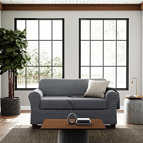 Zenna Home 4-Piece Chenille Stretch Sofa Slipcover, Ivory