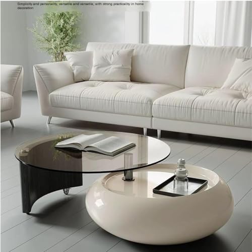 Rotating Coffee Table, Living Room Home Light Luxury High-End Artistic Round Creative Glass Coffee Table, Simple Home Dining Table,A