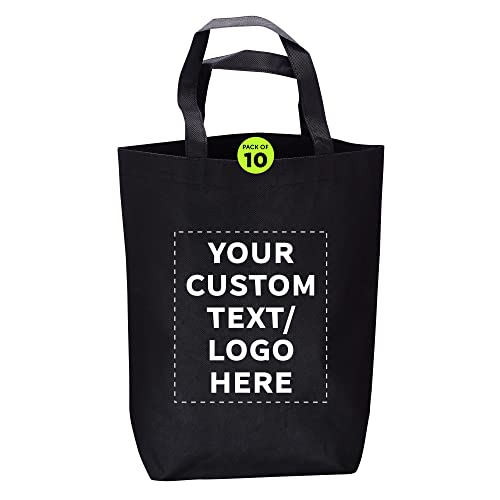 DISCOUNT PROMOS Custom Large Reusable Heavy Duty Tote Bags Set of 100 - Personalized and durable Bulk Pack, Reusable Grocery & Shopping Bags - Ideal for Business Promotions, Branding - Black