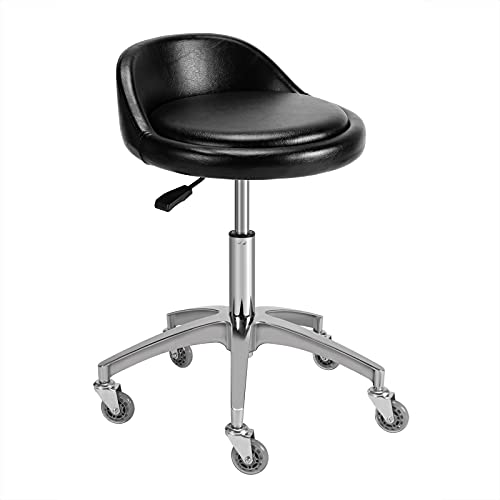 Swivel Rolling Stool with Backrest - Adjustable Stool Chair with Wheels - Heavy Duty Stools 400lb Capacity for Home Salon Facial Spa Massage Clinic and Work Bench (Black)