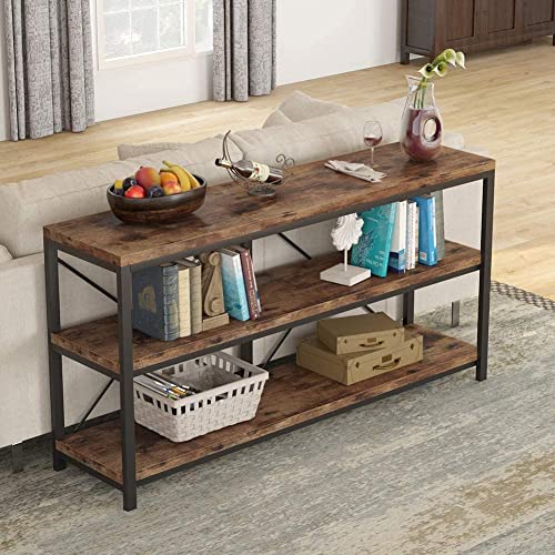 55 Inch Long Sofa Console Table with Storage Shelves, 3 Tiers TV Stand for Living Room