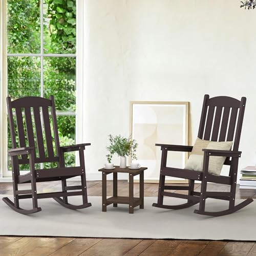 LUE BONA Outdoor Rocking Chair, HDPS Poly Rocking Chair, All Weather Resistant Plastic Outdoor Indoor Porch Rocker, Heavy Duty Rocking Chair for Patio, Lawn, Garden, 300LBS, ESPRESSO