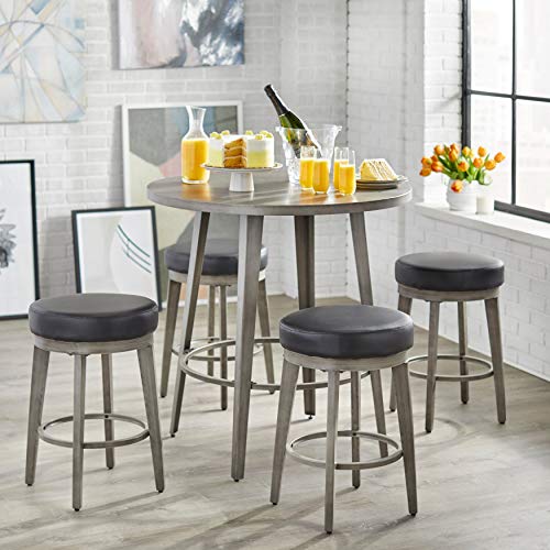 Target Marketing Systems Linden Swivel Bar Stools Set of 2, Faux Leather Upholstered Barstool Chairs with Metal Base & Footrest for Kitchen Island, Counter, Bar or Cafe, 24-inch, Black