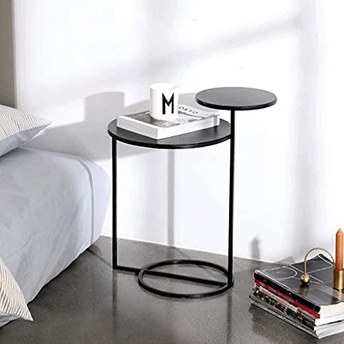 Coffee Table Living Room Bedroom Fashion Two Layers Side Table Metal Desk Home Furniture Living Room Sofa Side Table (Color : White, Size : 55 * 27cm)