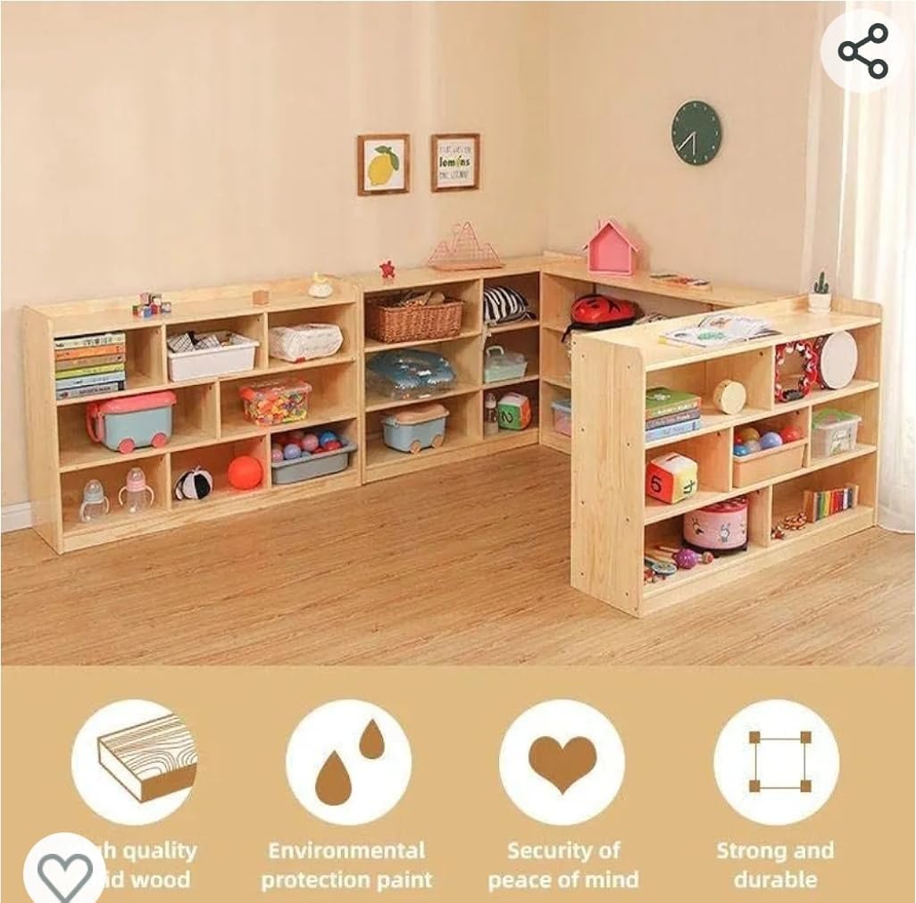 Kinderhuis-Birch Wood Multi Storage Montessori Toy Shelf 8-Compartment Mobile Storage Cabinet, 47in, Classroom Furniture, Natural