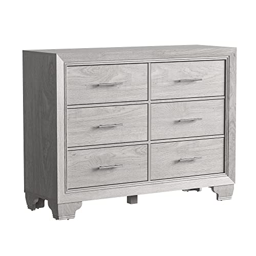 IDEALHOUSE French Vintage Dresser for Bedroom with 6 Drawers, Vintage Design Wood Drawer Dresser Chest of Drawers for Closet, Living Room, Hallway, Nursery, Kids Bedroom (White)