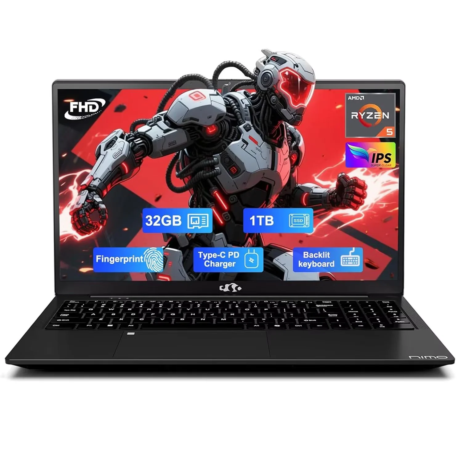 15.6" FHD Business Laptop 32GB RAM 1TB SSD AMD Ryzen 5(Beat i3-1215U, 4 Cores Up to 3.7GHz) 65W Type-C Fingerprint Backlit Keyboard IPS-Computer Wi-Fi 5 BT5.2 Laptops on sale Black