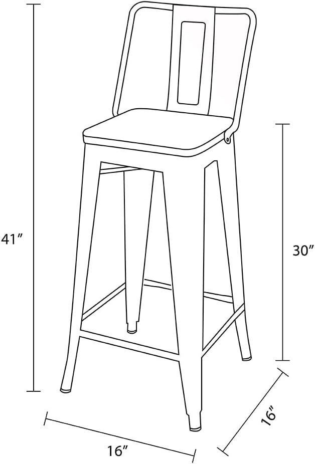 GIA 30-Inch Bar Height Middle Back Metal Stool with Vegan Leather, Silver, Set of 1