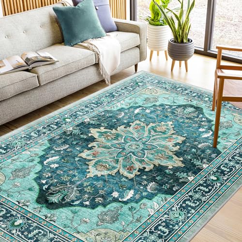 8x10 Area Rugs 8x10, Washable Rug, Non-Slip, Rugs for Living Room, Kitchen Rugs, Rugs for Bedroom Entryway Rug, Vintage Rugs Boho Floral Medallion, Low Pile, Soft, Brick Red Rust Red Neutral