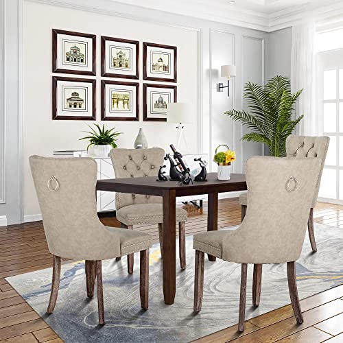 MAISON ARTS Upholstered Parsons Dining Chairs Set of 4, Faux Leather Dining Room Chairs with Nailhead Trim and Solid Wood Legs Dining Room Kitchen Side Chairs (Black)
